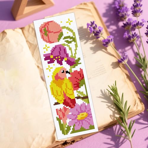 INFUNLY 6pcs Flowers Cross Stitch Bookmark Kits for Adults Mushroom Houses DIY Cross Stitch Kit with Instructions Pre-Printed Birds Tree Stake Stamped Embroidery Bookmark Kit for Book Readers Gift - style: Flower Mushrooms