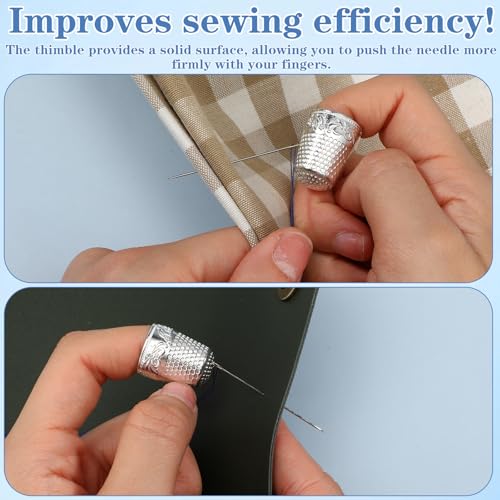 WJIAAA 8 PCS Sewing Thimbles for Hand Sewing, Metal Finger Protector Quilting Craft Accessories for Knitting Fingertip Protector Embroidery Needlework DIY Tools Anti-Slip Grooves Breathable(Silver)
