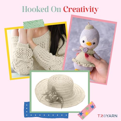 TROYARN Summer (4- Skeins Pack) Silk Effect Hand Knitting Yarn Crochet Art Lace Craft 100% Microfiber Acrylic 4x100 gr (4x383 yds) (105001 - Cream) - color: 105001 - Cream, size: 4 Skein