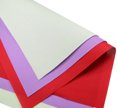 KCS 3 pc of 15" x 18"(38cmx45cm) 11 Count Cross Stitch Cotton Aida Cloth Needlework Rolled Fabric Box,11CT,Light Green+Lavender+Red - color: Light Green+lavender+red, size: 11CT