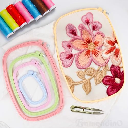 Framendino, 5 Pack Size Square Embroidery Hoops Plastic Cross Stitch Hoop Reusable Frames Rings for DIY Sewing Project(5 Colors2)