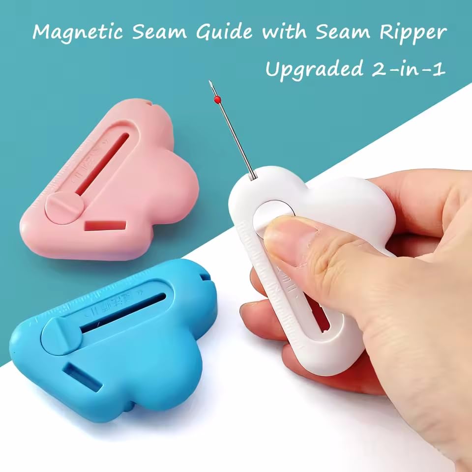 ZhXu Shuo 3Pcs Magnetic Seam Guide for Sewing Machine with Seam Rippers, Multifunctional Hemmer Guide with Scale, Stitch Remover Tool, Universal Sewing Accessories and Quilting Supplies