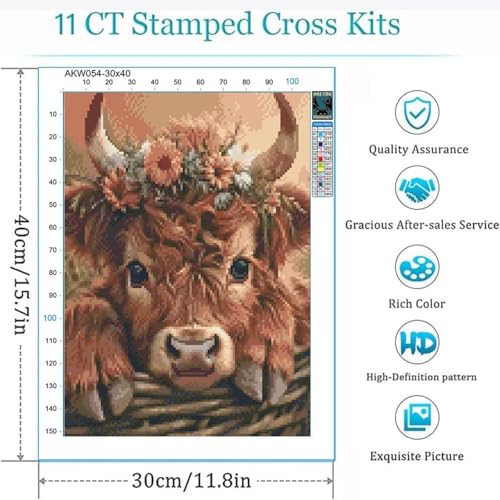 niurenmaoyi Stamped Cross Stitch Kits for Beginners,Counted Embroidery Craft Kits for Adults,Needlepoint Kits for Adults,Highland Cow Wall Art 11.8X15.8In - color: Cross Stitch Kits0121-06