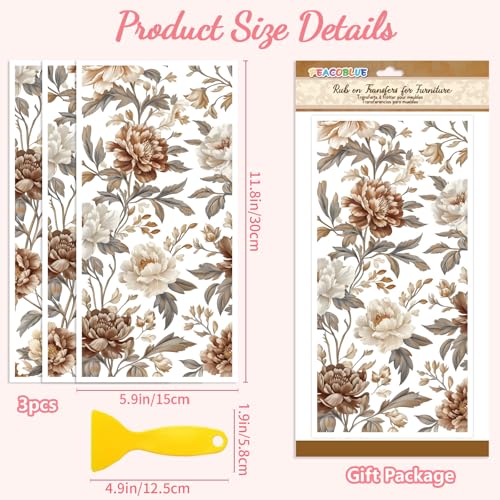Peacoblue Vintage Floral Rub On Transfers for Furniture Craft 6"x12" - style: Vintage Floral Pattern