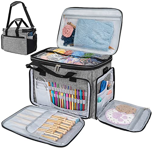 PAVILIA Large Knitting Yarn Storage Bag Crochet Organizer for Knitter, Grey - color: Heather Grey