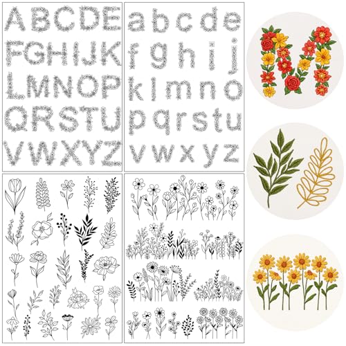 Flower Water Soluble Embroidery Patterns, 85 Pcs A-Z Alphabet Stick and Stitch Embroidery Paper Wash Away, Pre-Printed Floral Pattern Transfers, DIY Customized Gifts for Hand Sewing Lover Beginners - size: Alphabet Wildflowers
