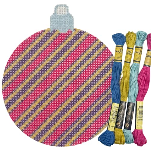 Howie's Christmas Needlepoint Needlepoint Kits, 18CT Printed Embroidery Pattern Starter Kits, Stamped Patterns Canvas Kits(Striped Ball,4x4inch) - color: Striped Ball