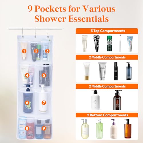 Lifewit Mesh Shower Caddy, 9 Pockets Hanging Bathroom Organizer, 2 Pack - size: 14" x 34"