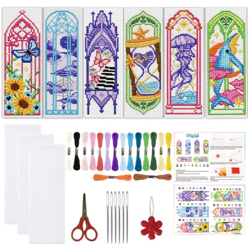 ORIGACH 6 Set Fairytale Castle Window Cross Stitch Bookmark Kit - style: Fairytale Castle Window