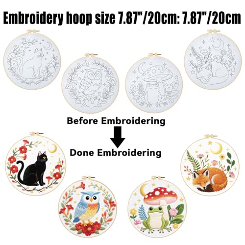 ORIGACH 4 Pack Dark Background Animal Embroidery Kit for Beginners - style: Animal