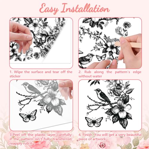 Peacoblue Speckled Bird Rub On Transfers for Furniture Craft 6"x12" - style: Speckled Birds