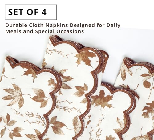 PurpleEssences Scalloped Cloth Napkins 18x18 in - Aurelia Edges Rust - color: Aurelia(edges - Rust)
