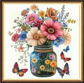 Redxing Counted Cross Stitch Kit for Beginners,Unprinted Needlepoint Kits for Beginners Cross Stitching Embroidery Kit 11CT Stitches kit-Vase Butterfly 18x18 inch - color: KitsColor17