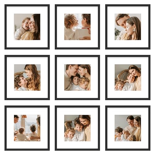 An&He 12x12 Picture Frames Set of 9, Displays 8x8 with Mat or 12x12 Without Mat Photos, Square Collage Wall Decor for Gallery, Wall Decor, Black - color: Black-9, size: 12x12