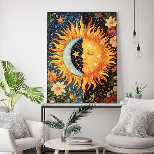 WUSARPLY Sun and Moon Stamped Cross Stitch Kits for Beginners Adults - color: J149