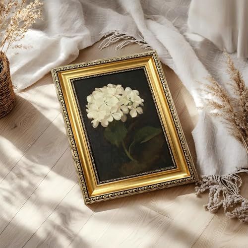 Gold Framed White Hydrangea Flower Wall Art,Vintage Floral Canvas Painting - color: Hydrangea Gold Framed, size: 24"L x 16"W