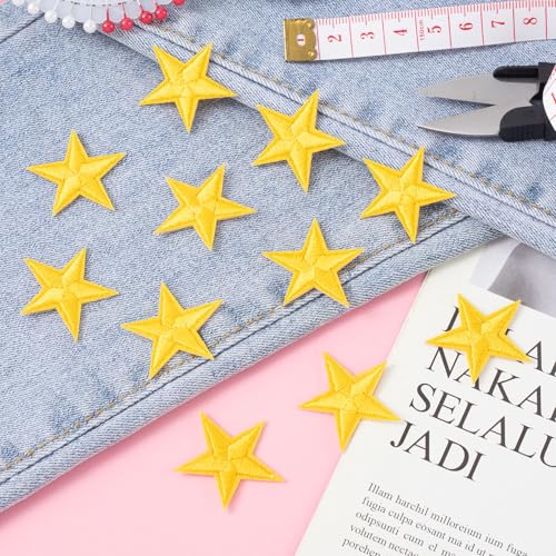PAGOW 30 Pcs Star Iron on Patch, 1 Inch Sew on Star Embroidered Patches - color: 30 Yellow