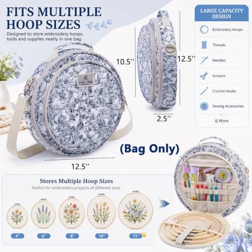MYBAGZING Embroidery Bag, Hoop Storage Organizer up to 11" for Cross Stitch - color: Garden Harvest