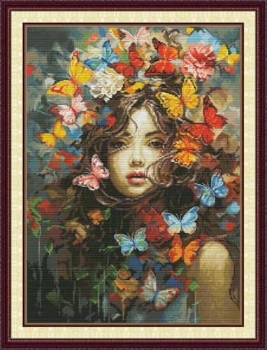 CrossNest 16CT Stamped Cross Stitch Kit for Beginners, HD Printed Complete DIY Embroidery Set with Pattern & Tools, Premium Aida Cloth & Threads (Butterfly Beauty) - color: Pattern 05(High definition printing)