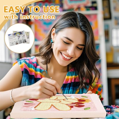 DOODLREAM Victory Gesture Needle Kit for Beginner, 9.4"x 9.4" Peace Hand Gesture Punch Stitching Craft Set, DIY Embroidery Starter with Printed Frame, Instruction, Threader, Yarn, Pinch Needle - color: Victory Gesture