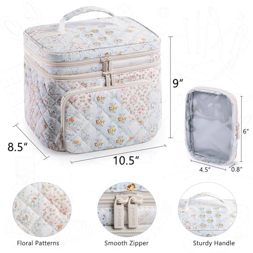 AMOIGEE Large Sewing Basket with 2 Detachable Pouches & Removable Dividers - color: Flower Patchwork