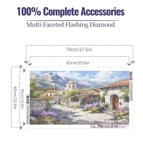 JATOK Diamond Painting Kit for Adults, Village, 27.5 x 15.7 in - color: Mustard