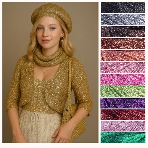 Pack 1 Twinkle Metallic Glitter Yarn Sparkle Fine 1 Light Fingering Weight Worsted Gold Silver for Crochet Knitting, 25g 0.88oz, 175yard Soft Craft Shawls Bags Lurex (Silver Shimmer, Pack 1)