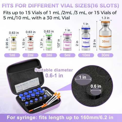 Peptide Case for Fridge, Insulin Vial Case for Diabetics - color: Purple-15×(1-10ml)+1*30ml