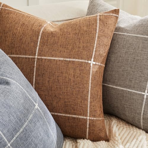 2 Packs Grid Embroidery Throw Pillow Covers 16x16in Cocoa Brown - color: Cocoa Brown, size: 16" x 16" (Pack of 2)