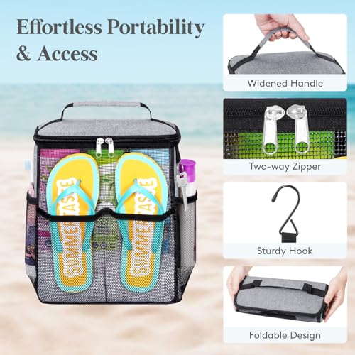 Lifewit Mesh Shower Caddy, Hanging Bathroom Organizer with Slipper pockets - color: Grey