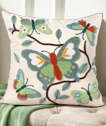 Embroidered Throw Pillow Cover 18x18 Inch, Branch Butterfly - color: Branch-butterfly, size: 18" x 18" (Pack of 1)