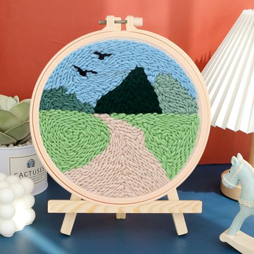 Cheloment 3 Sets Punch Needle Kits for Beginners,Includes Needles,Pattern Fabric,Yarns and Hoops, Needle Punch Kits for Adults&Kids,Easy to Learn,Stress Relief,Great for Home Decor - size: Snowy Mountain & River & Lane
