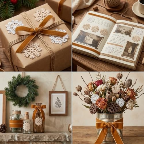 IDONGCAI Velvet Ribbon Craft Kit, Burnt Orange Ribbon, Rustic Twine & Lace - color: Brown