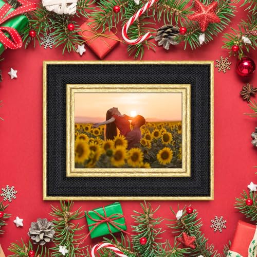 8x10 Picture Frame - Black Fabric & Vintage Gold Border HD Real Glass with Easel for Tabletop/Wall (Family Photos, Modern Decor 1 Pack) - color: Black-1pcs, size: 8x10