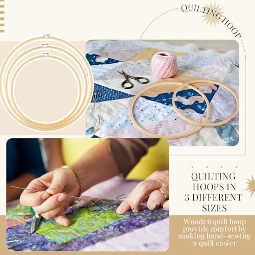 CroBlissful 3 Pcs Large Embroidery Hoop 12 14 16 Inch Round Wooden Kit