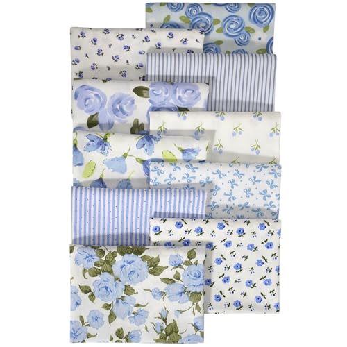 10 Pieces 50x50cm Floral Cotton Fabric Blue Series Patterns Pre-Cut Patchwork Squares for DIY Crafts Sewing Quilting