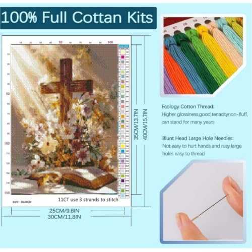 niurenmaoyi Religious Cross Stamped Cross Stitch Kits for Beginner,12X16In - color: Cross Stitch Kits00617-06