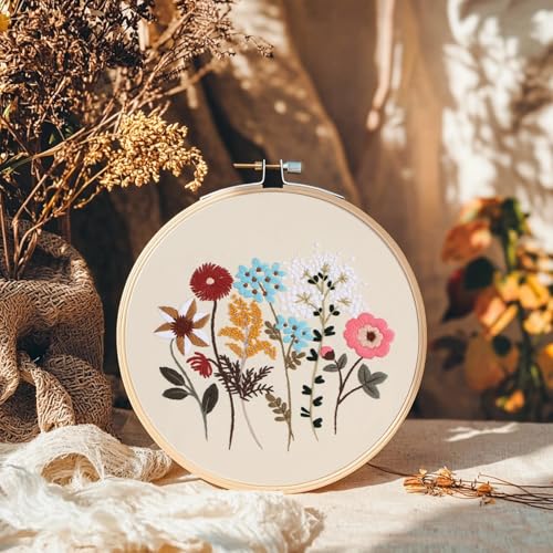 COCOMOX Floral Embroidery Kit for Beginners, Needlepoint Practice Kits - color: Simple flower