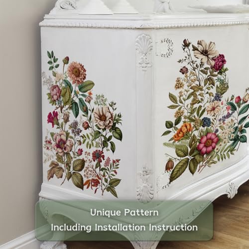 Floral Rub on Transfer for Furniture Vintage Large Flower UV DTF Transfer Sticker for Wood Glass Home Decor, Retro Flower - style: Retro Flower