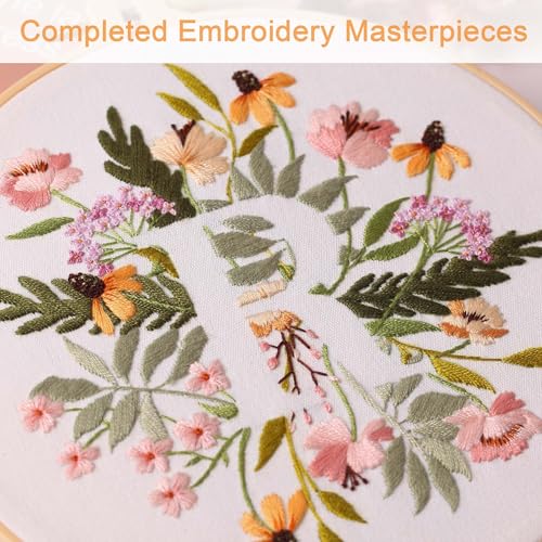Harimau Letter R Pattern Embroidery Kit for Adult Beginners, Complete Starter Pack with 1 Hoop, Needles, Instruction Guide & Embroidery Stitch Video Tutorials - color: R