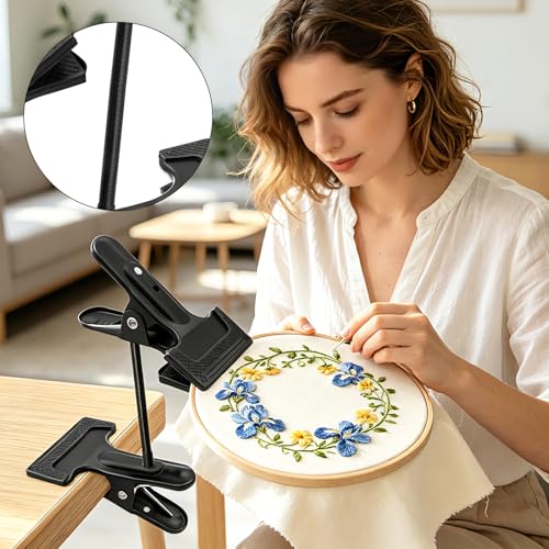 Adjustable Embroidery Hoop Stand Holder, Portable Metal Cross Stitch Stand, Embroidery Hoop Stand Table Clip for Most Size/Shape Embroidery Needlework Hoops