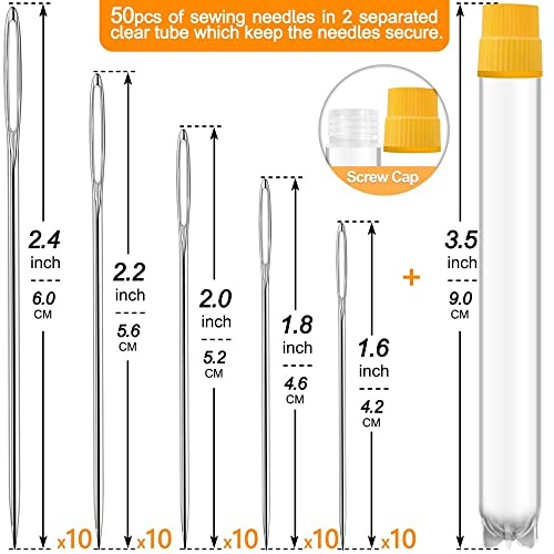 Premium Large Eye, Large Gauge Needles for Hand Sewing - Assorted Sizes, Including Embroidery - 50 PCs with 4 Threaders - color: 50 pack