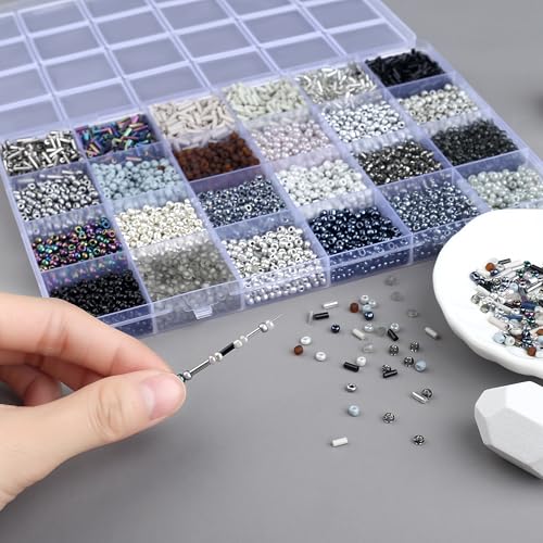 7500Pcs Black Glass Seed & Tube Bugle Beads Kit for Embroidery and Craft - color: F-Black