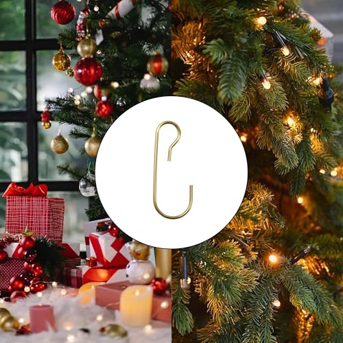 120PCS 1.18Inch Christmas Ornament Metal Hooks, Golden Bendable Hanging Hook for Christmas Tree Decoration, Party, Festival Activity, Holiday - style: Golden-Conventional style