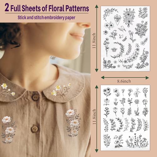 ZQmino Stick & Stitch Water Soluble Embroidery Paper, Embroidery Patterns - color: Floral