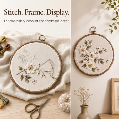 Embroidery Hoops 8 Inch Cross Stitch Hoop Faux Wood Round Frame 5 Pack