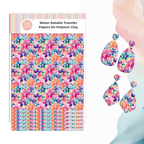 Colorful Flower Clay Transfer Paper – 6 Pcs Water-Soluble Polymer Clay Transfer Sheets, Watercolor Floral Designs for Jewelry Making & DIY Crafts