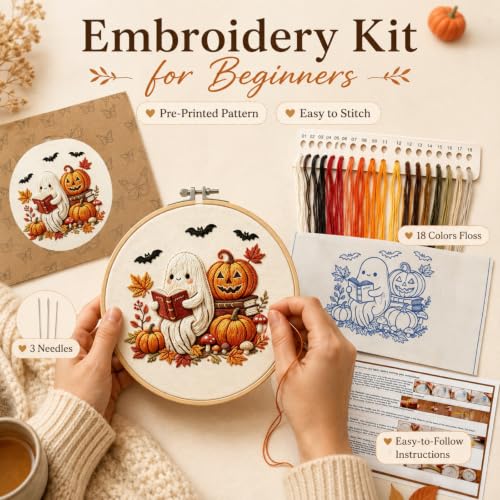 YOUDRN Halloween Ghost Reading Book Embroidery Kit for Beginners Adults - color: Ghost Reading Book
