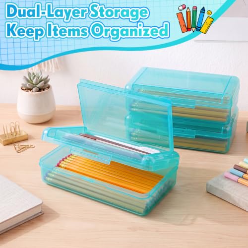 Blulu 6 Pack Double Layer Pencil Boxes Large Capacity,Teal - color: Teal