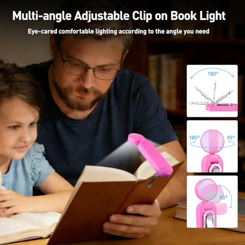VAVOFO USB Rechargeable Book Light, Bookmark Clip on LED Reading Light - color: Rose
